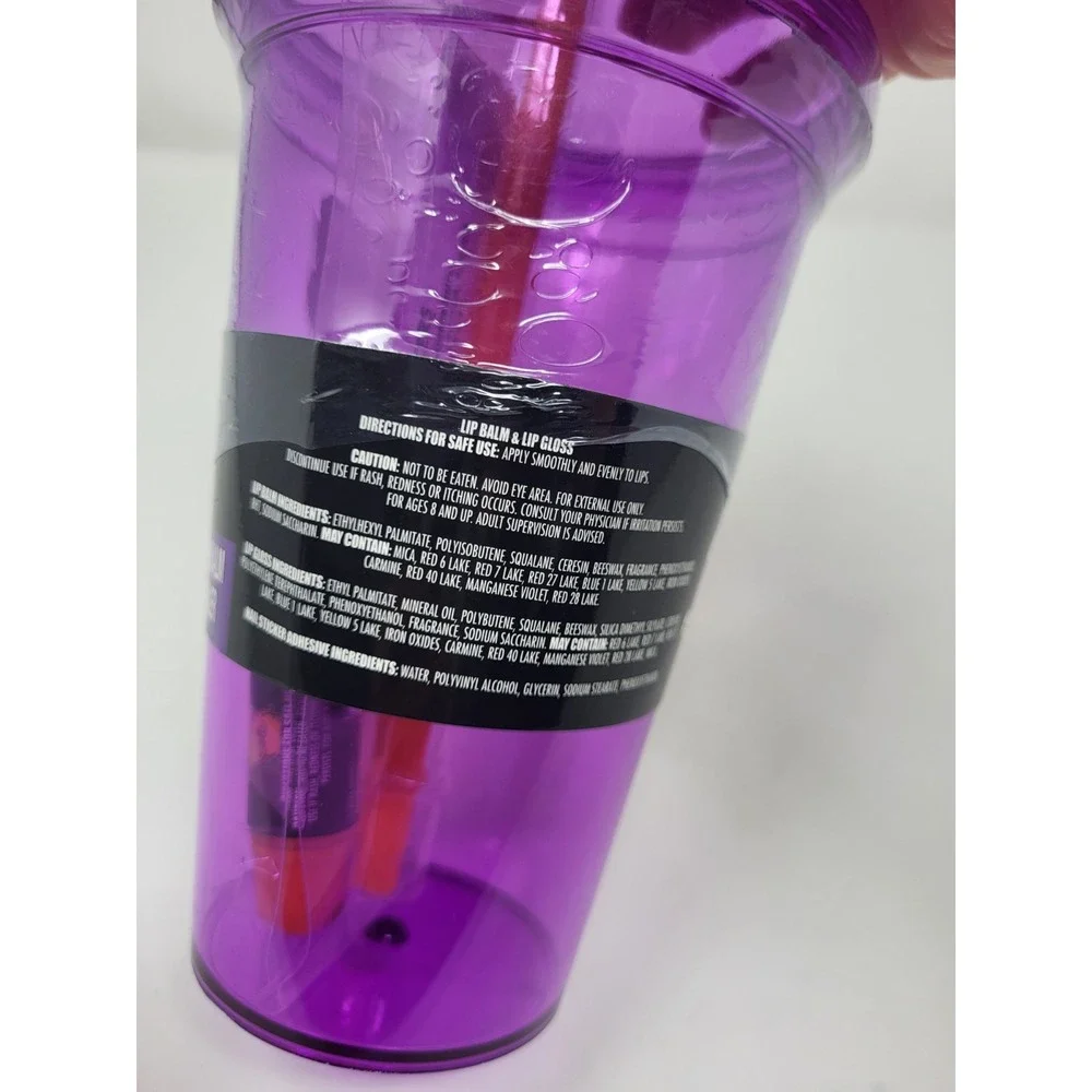 Hello Kitty 12 Oz Tumbler Halloween Theme Beauty Lip Gloss Purple with Straw New